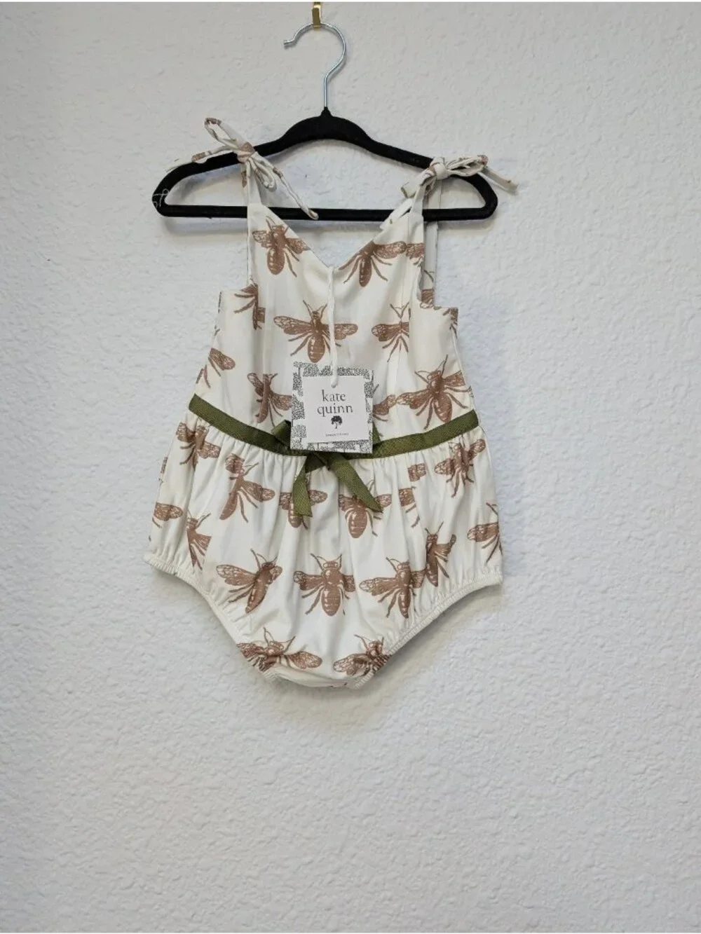 Kate Quinn Swimwear 3T Fennel Bees Skinny Bow Bubble One Piece Swimsuit